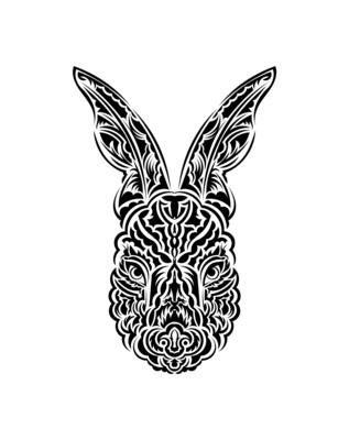 Head of a hare in tattoo style. Isolated symbol of 2023. Handmade.