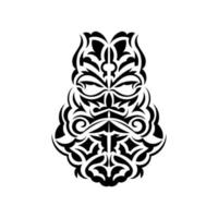 Black and white Tiki mask. Native Polynesians and Hawaiians tiki illustration in black and white. Isolated. Tattoo sketch. Vector illustration.