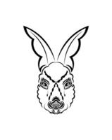 Head of a hare in tattoo style. Isolated symbol of 2023. Handmade. vector