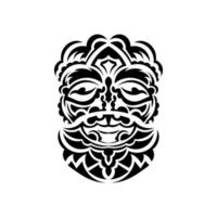 Tribal mask. Monochrome ethnic patterns. Black tattoo in the style of the ancient tribes. Isolated. Hand drawn vector illustration.