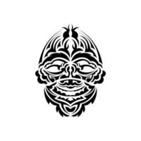 Tribal mask. Monochrome ethnic patterns. Black tattoo in samoan style. Black and white color, flat style. Hand drawn vector illustration.