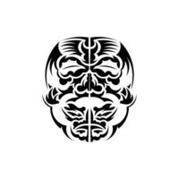 Tiki mask design. Frightening masks in the local ornament of Polynesia. Isolated on white background. Tattoo sketch. Vector illustration.