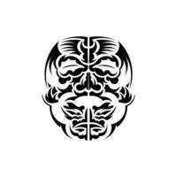 Tiki mask design. Frightening masks in the local ornament of Polynesia. Isolated on white background. Tattoo sketch. Vector illustration.