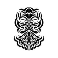 Tiki mask design. Frightening masks in the local ornament of Polynesia. Isolated on white background. Ready tattoo template. Vector illustration.