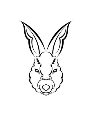 Head of a hare in tattoo style. Isolated symbol of 2023. Handmade.