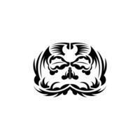 Black and white Tiki mask. Frightening masks in the local ornament of Polynesia. Isolated on white background. Flat style. Vector illustration.