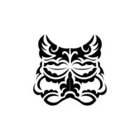 máscara tiki en blanco y negro. máscaras aterradoras en el adorno local de polinesia. aislado sobre fondo blanco. boceto de tatuaje vector. vector