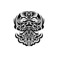 Tiki mask design. Native Polynesians and Hawaiians tiki illustration in black and white. Isolated. Flat style. Vector illustration.