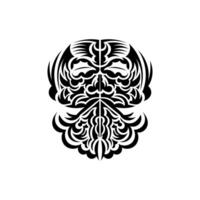 Tiki mask design. Native Polynesians and Hawaiians tiki illustration in black and white. Isolated. Flat style. Vector illustration.