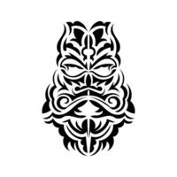 Black and white Tiki mask. Frightening masks in the local ornament of Polynesia. Isolated. Flat style. Vector illustration.