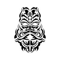 Black and white Tiki mask. Frightening masks in the local ornament of Polynesia. Isolated. Flat style. Vector illustration.