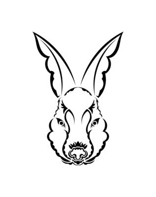 Head of a hare in tattoo style. Isolated symbol of 2023. Handmade.