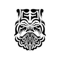 Black and white Tiki mask. Native Polynesians and Hawaiians tiki illustration in black and white. Isolated on white background. Flat style. Vector. vector