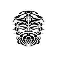 Tribal mask. Monochrome ethnic patterns. Black tattoo in Maori style. Isolated on white background. Vector illustration.
