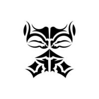 Maori mask. Frightening masks in the local ornament of Polynesia. Isolated. Ready tattoo template. Vector illustration.