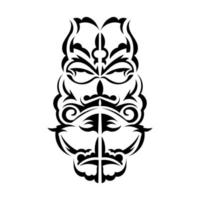 Black and white Tiki mask. Traditional decor pattern from Polynesia and Hawaii. Isolated. Ready tattoo template. Vector illustration.