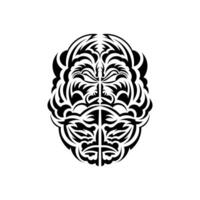 Black and white Tiki mask. Frightening masks in the local ornament of Polynesia. Isolated. Tattoo sketch. Vector illustration.