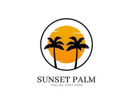 Tropical palm trees and sun logo design vector