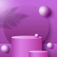 Abstract 3D room with realistic  cylinder pedestal podium set and  leaf shadow overlay. vector