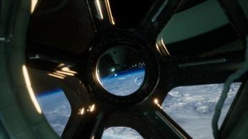 Cockpit view from International Space Station operating nearby of planet Earth video