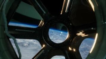 Cockpit view from International Space Station operating nearby of planet Earth video