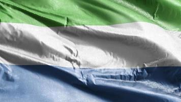 Sierra Leone textile flag waving on the wind loop. Sierra Leone banner swaying on the breeze. Fabric textile tissue. Full filling background. 10 seconds loop. video