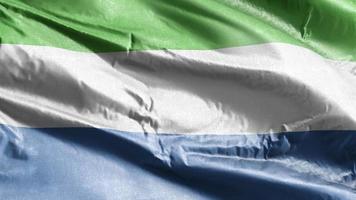 sierra leone textielvlag die op de windlus zwaait. sierra leone banner zwaaiend op de wind. stof textiel weefsel. volledige vulling achtergrond. 10 seconden lus. video