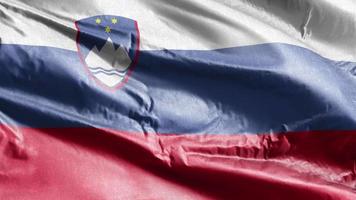 bandiera tessile della slovenia che sventola sul ciclo del vento. bandiera slovena che ondeggia nella brezza. tessuto in tessuto. sfondo di riempimento completo. Ciclo di 10 secondi. video