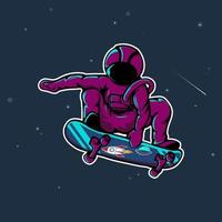 Astronaut skateboarding on the space vector illustration