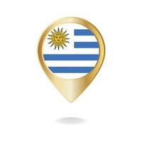 bandera de uruguay en el mapa de puntero dorado, ilustración vectorial eps.10 vector