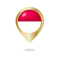 Indonesian flag on gold pointer map, Vector illustration eps.10