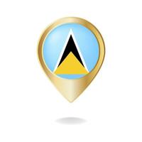 Saint lucia flag on golden pointer map, Vector illustration eps.10