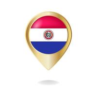 bandera de paraguay en el mapa de puntero dorado, ilustración vectorial eps.10 vector