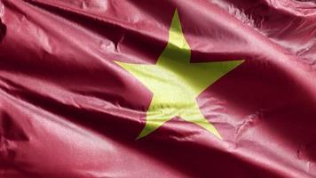 Vietnam textile flag slow waving on the wind loop. Vietnamese banner smoothly swaying on the breeze. Fabric textile tissue. Full filling background. 20 seconds loop. video