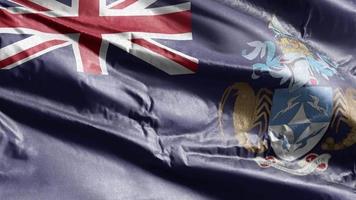 Tristan Da Cunha textile flag waving on the wind loop. Tristan Da Cunha banner swaying on the breeze. Fabric textile tissue. Full filling background. 10 seconds loop. video