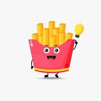 Cute french fries character with light bulb idea