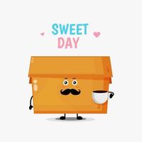 Cute box character with coffee cup vector