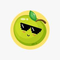 Cute green apple wearing pixel glasses vector