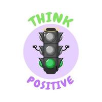 Positive Thinking, cute traffic light doing meditation vector