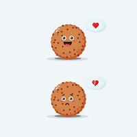 lindo personaje de galletas con expresiones felices y tristes vector