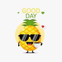 Cute pineapple with coffee cup vector