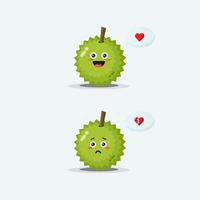 lindo personaje durian con expresiones felices y tristes vector