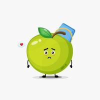 Cute green apple wearing a bucket helmet vector