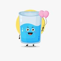 Illustration of cute water glass character carrying balloon vector