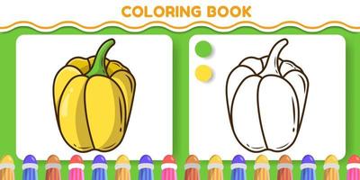 Colorful and black and white peppers hand drawn cartoon doodle coloring book for kids vector