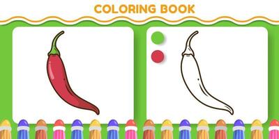 Colorful and black and white chilli hand drawn cartoon doodle coloring book for kids