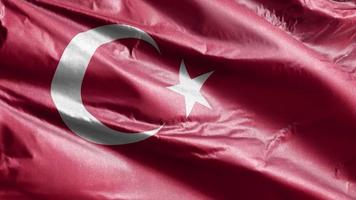 bandeira têxtil da turquia acenando lentamente no loop de vento. bandeira turca balançando suavemente na brisa. tecido tecido têxtil. fundo de preenchimento completo. Ciclo de 20 segundos. video