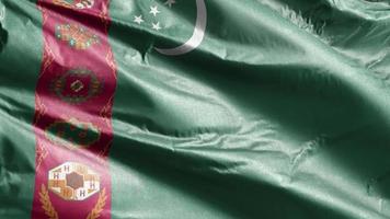 turkmenistan textilflagga långsamt viftande på vindslingan. turkmenistansk banderoll svajar smidigt på vinden. tyg textilvävnad. full fyllning bakgrund. 20 sekunders loop. video