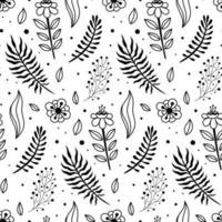 Black and White Hand Drawn Spring Flower Vector Seamless Pattern