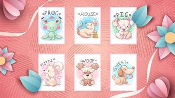 Set watercolor cartoon character animal vector